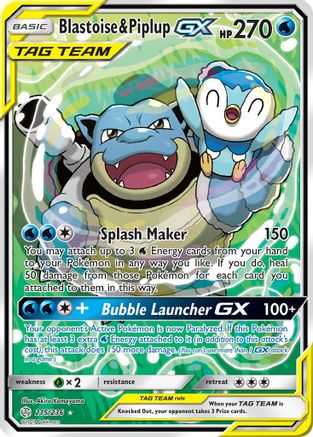 Blastoise & Piplup GX (Alternate Full Art) (215) Holofoil - SM  Cosmic Eclipse