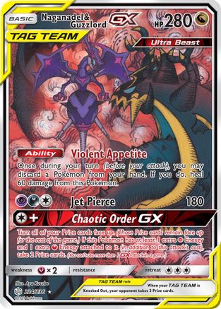Naganadel & Guzzlord GX (Alternate Full Art) (224) Holofoil - SM  Cosmic Eclipse