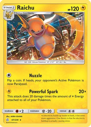 Raichu (67/236) [Sun & Moon: Cosmic Eclipse] Reverse Holofoil