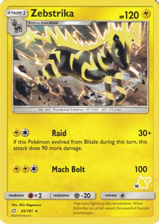 Zebstrika (45/181) (Pikachu Stamp #16) [Battle Academy 2020] | Silver Goblin