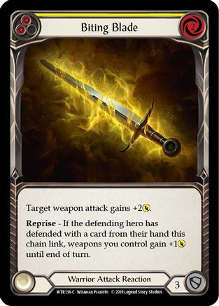 Biting Blade (Yellow) (WTR136) 1st Edition Rainbow Foil - Welcome to Rathe