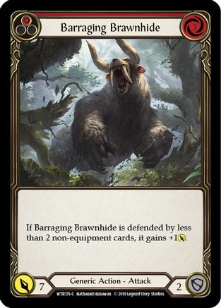 Barraging Brawnhide (Red) (WTR176) (1st Edition) Rainbow Foil - Welcome to Rathe