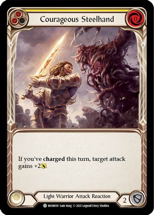 Courageous Steelhand (Yellow) (MON058) (1st Edition) Rainbow Foil - Monarch