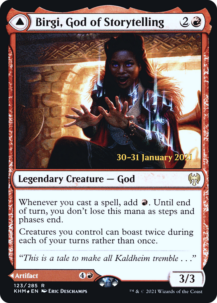 Birgi, God of Storytelling // Harnfel, Horn of Bounty (123s) Foil - Kaldheim Promos