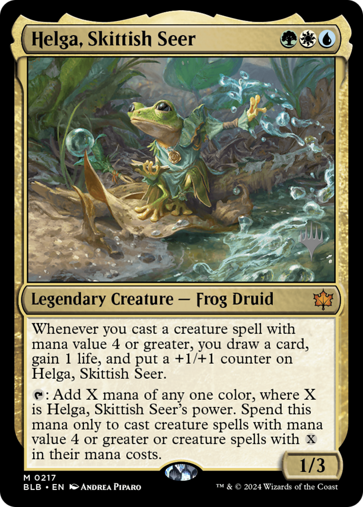 Helga, Skittish Seer (Promo Pack) [Bloomburrow Promos] Foil
