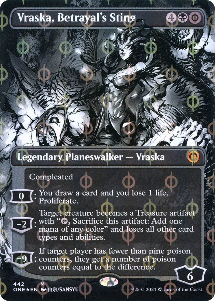 Vraska, Betrayal's Sting (Borderless) (Step-and-Compleat Foil) (Showcase) (442) Foil - Phyrexia: All Will Be One