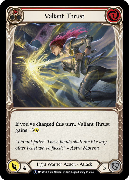 Valiant Thrust (Red) [U-MON039-RF] (Monarch Unlimited)  Unlimited Rainbow Foil | Silver Goblin