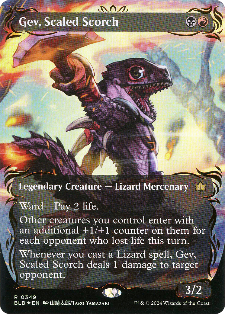 Gev, Scaled Scorch (Borderless) (Raised Foil) (Showcase) (349) Foil - Bloomburrow