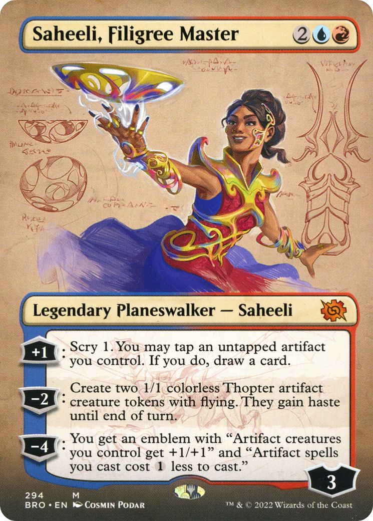 Saheeli, Filigree Master (Borderless Alternate Art) [The Brothers' War] Foil