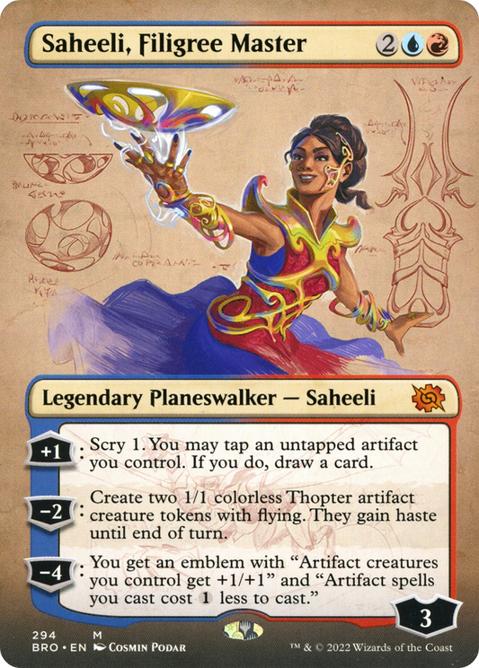 Saheeli, Filigree Master (Borderless Alternate Art) [The Brothers' War] Foil