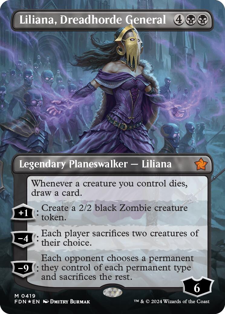 Liliana, Dreadhorde General (Borderless) (Mana Foil) [Foundations] | Silver Goblin