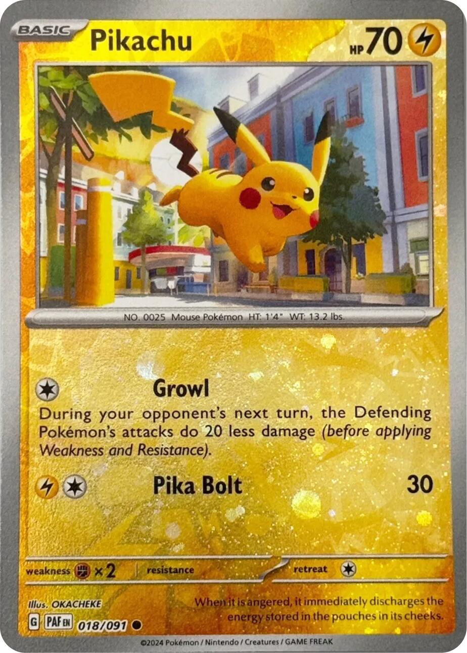 Pikachu (018/091) (Reverse Cosmos Holo) [Scarlet & Violet: Paldean Fates] | Silver Goblin