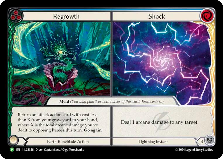 Regrowth // Shock (Cold Foil) [LGS356] (Promo)  Cold Foil | Silver Goblin