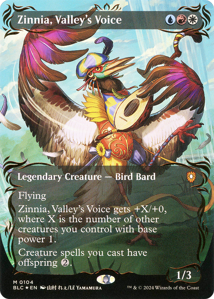 Zinnia, Valley's Voice (Borderless) (Raised Foil) [Bloomburrow Commander] | Silver Goblin