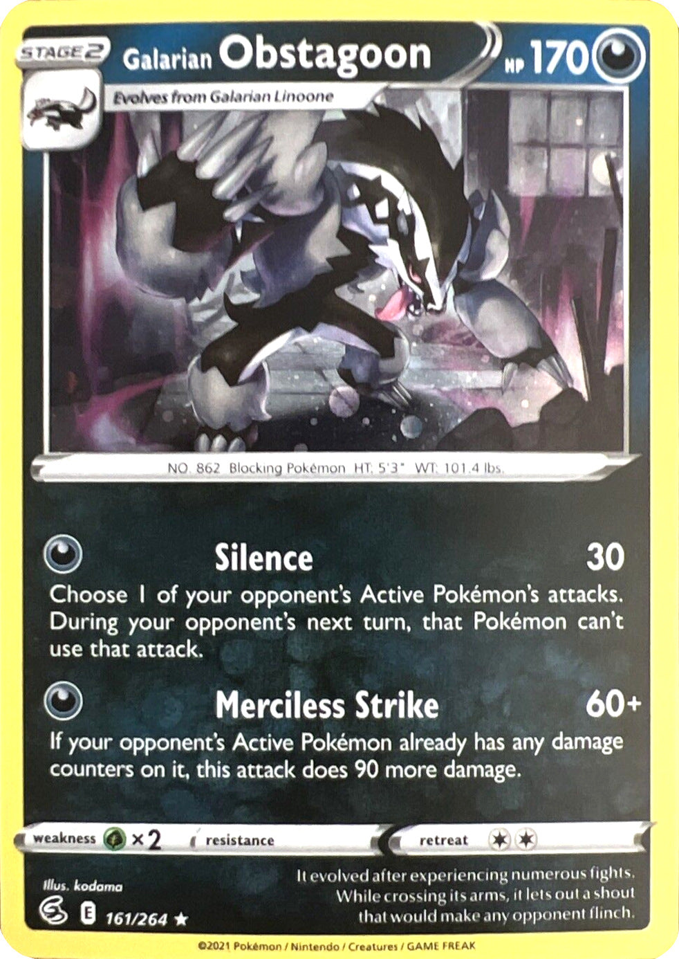 Galarian Obstagoon (161/264) (Cosmos Holo) [Sword & Shield: Fusion Strike] | Silver Goblin