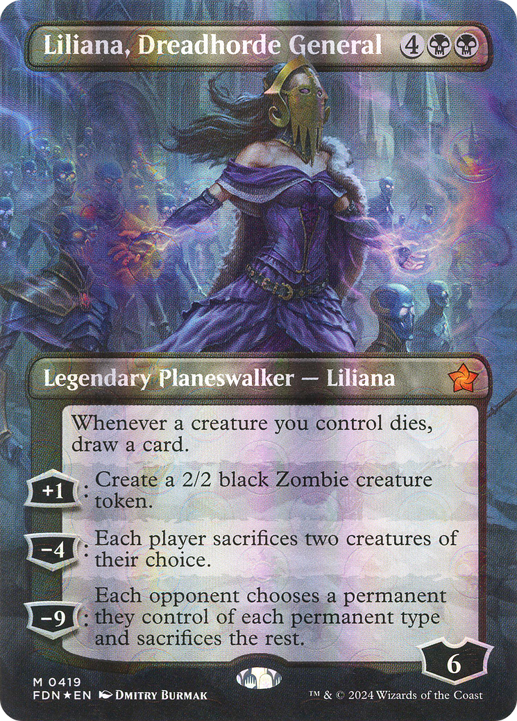 Liliana, Dreadhorde General (Borderless) (Mana Foil) [Foundations] | Silver Goblin