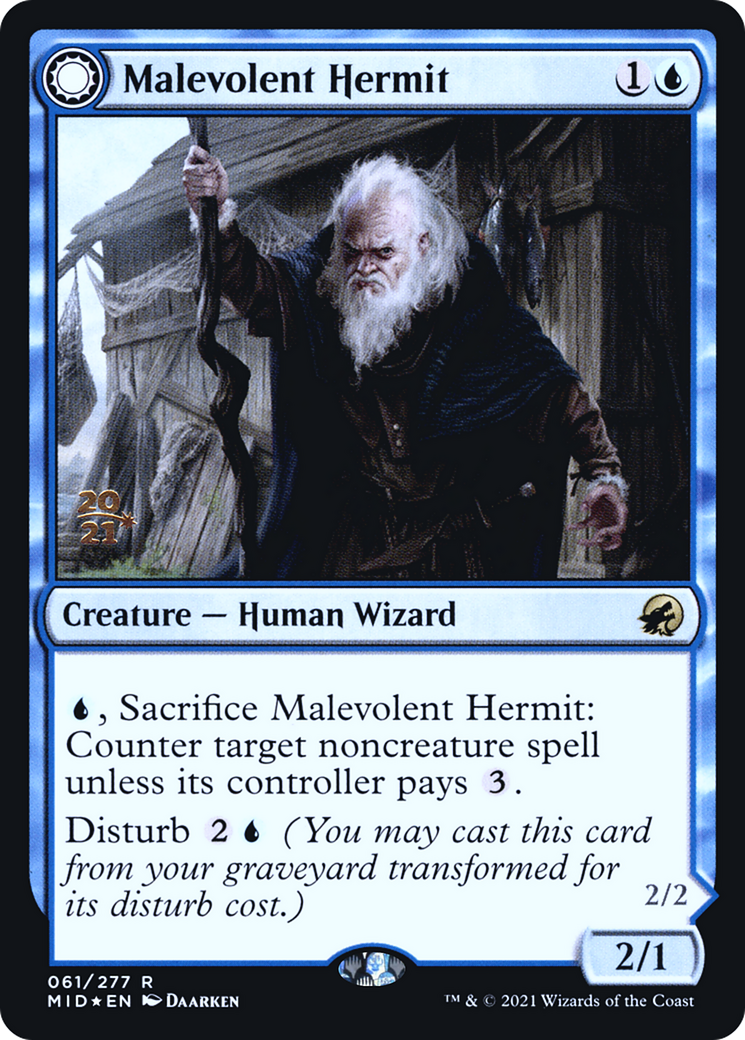 Malevolent Hermit // Benevolent Geist (61s) Foil - Innistrad: Midnight Hunt Promos