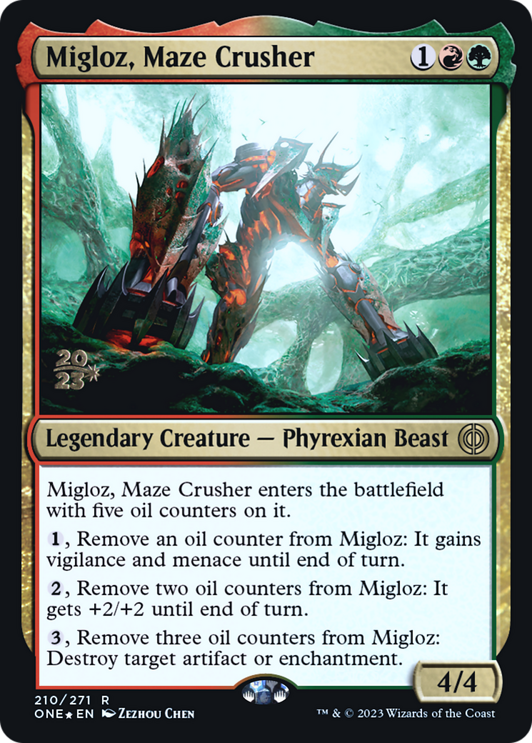 Migloz, Maze Crusher [Phyrexia: All Will Be One Prerelease Promos] | Silver Goblin