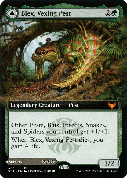 Blex, Vexing Pest // Search for Blex (Extended Art) (322) Foil - Strixhaven: School of Mages