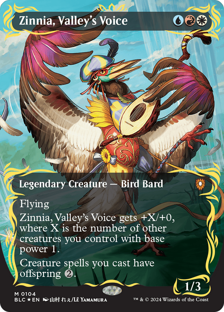 Zinnia, Valley's Voice (Borderless) (Raised Foil) [Bloomburrow Commander] | Silver Goblin