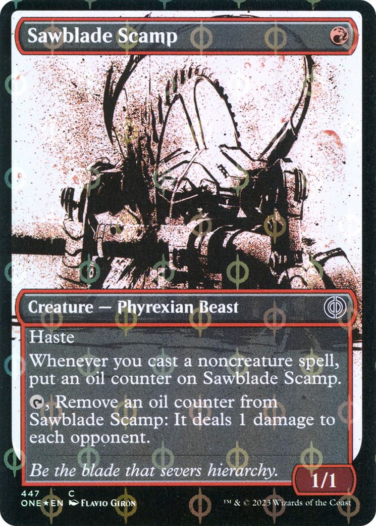 Sawblade Scamp (Showcase) (Step-and-Compleat Foil) (Showcase) (447) Foil - Phyrexia: All Will Be One