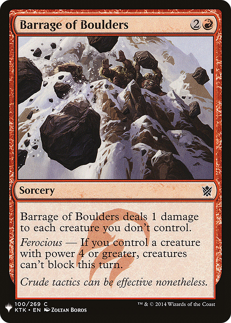 Barrage of Boulders (KTK-100) - The List