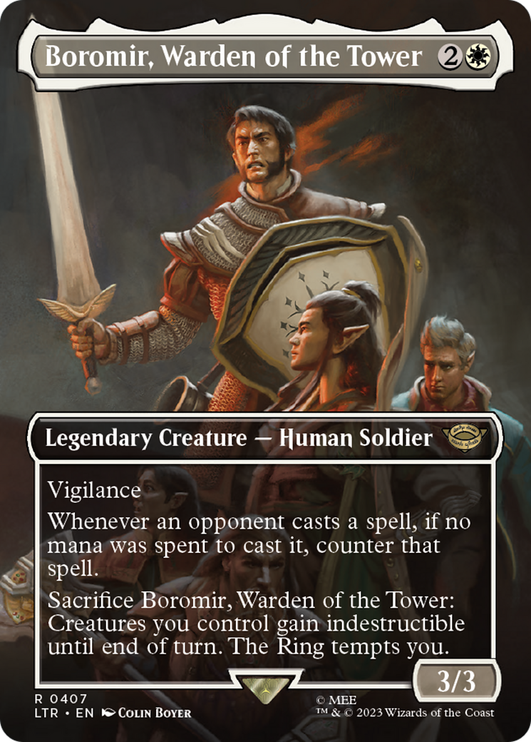 Boromir, Warden of the Tower (Borderless Alternate Art) [The Lord of the Rings: Tales of Middle-Earth] Foil