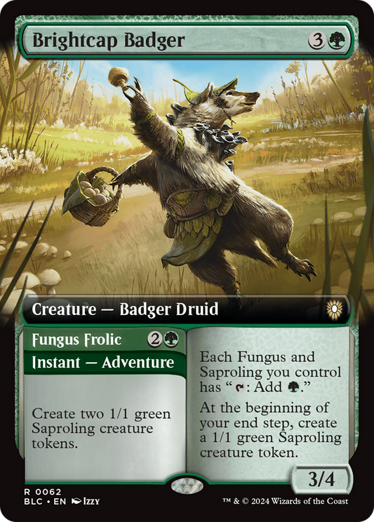 Brightcap Badger // Fungus Frolic (Extended Art) [Bloomburrow Commander] Foil