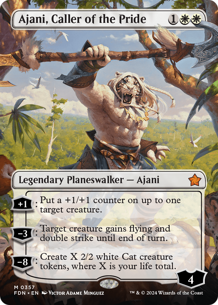 Ajani, Caller of the Pride (Borderless) [Foundations] | Silver Goblin