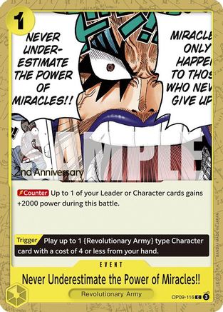 Never Underestimate the Power of Miracles!! (OP09-116) 2nd Anniversary Tournament Cards