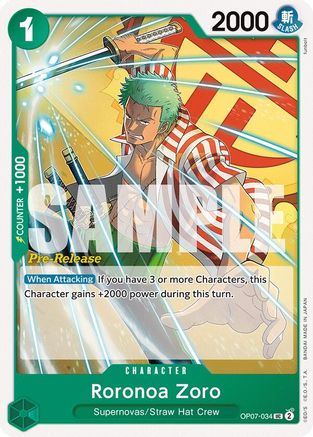 Roronoa Zoro (OP07-034) Pre-Release Cards