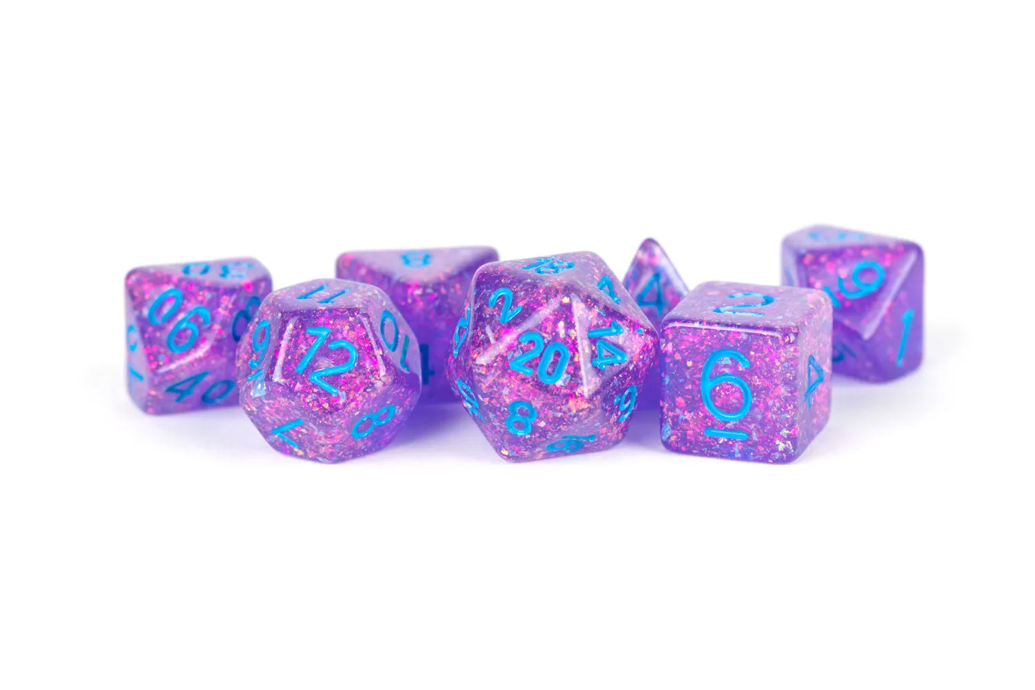 FanRoll Flash Purple Resin Poly Dice Set | Silver Goblin