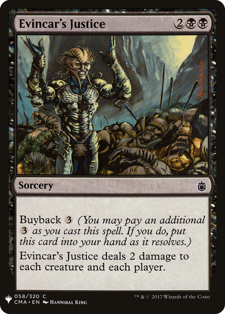Evincar's Justice (CMA-58) - The List