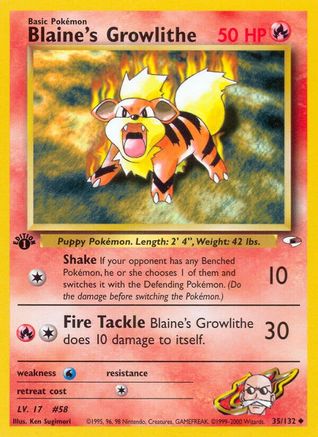 Blaine's Growlithe (35) (1st Edition) - Gym Heroes