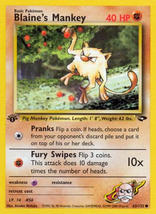 Blaine's Mankey (63) (1st Edition) - Gym Challenge