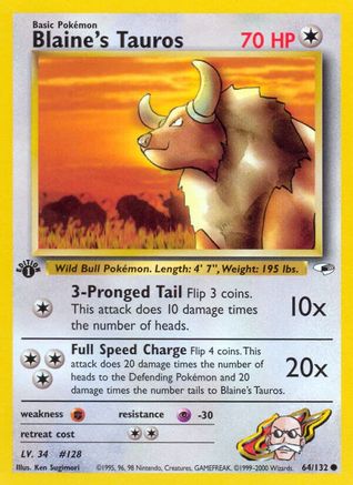 Blaine's Tauros (64) (1st Edition) - Gym Heroes