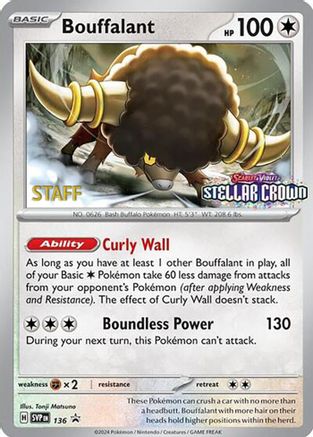 Bouffalant (Prerelease) [Staff] (136) Holofoil - Black Star Promos