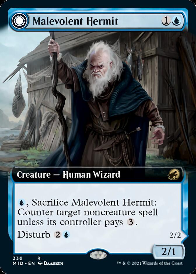 Malevolent Hermit // Benevolent Geist (Extended Art) [Innistrad: Midnight Hunt] | Silver Goblin