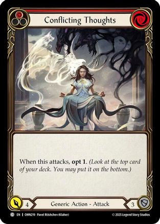 Conflicting Thoughts (Red) (OMN219) Rainbow Foil - Omens of the Third Age