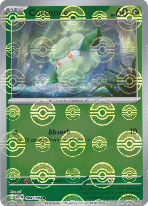 Cottonee (Poke Ball Pattern) (4) Reverse Holofoil - White Flare