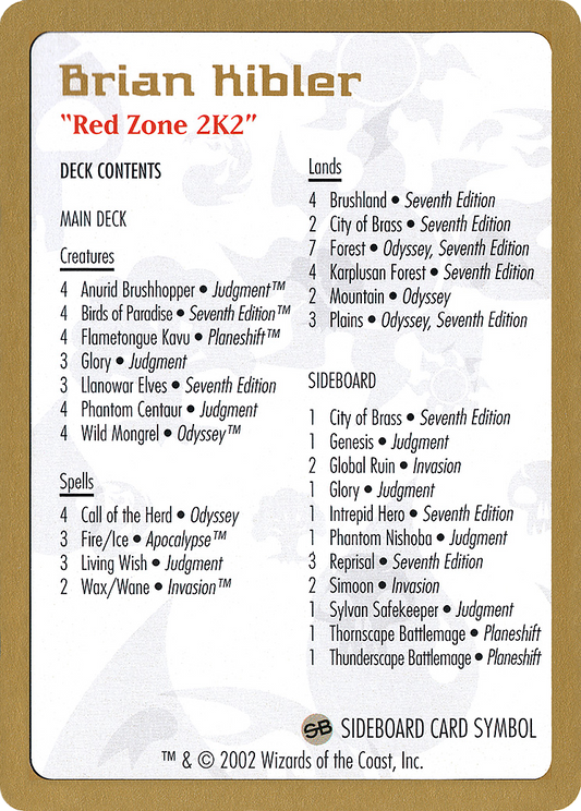 Brian Kibler Decklist (Retro) (bk0b) - World Championship Decks 2002