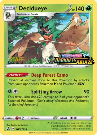 Decidueye (Prerelease) [Staff] (SWSH035) Holofoil - Black Star Promos