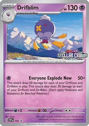 Drifblim (Prerelease) [Staff] (135) Reverse Holofoil - Black Star Promos