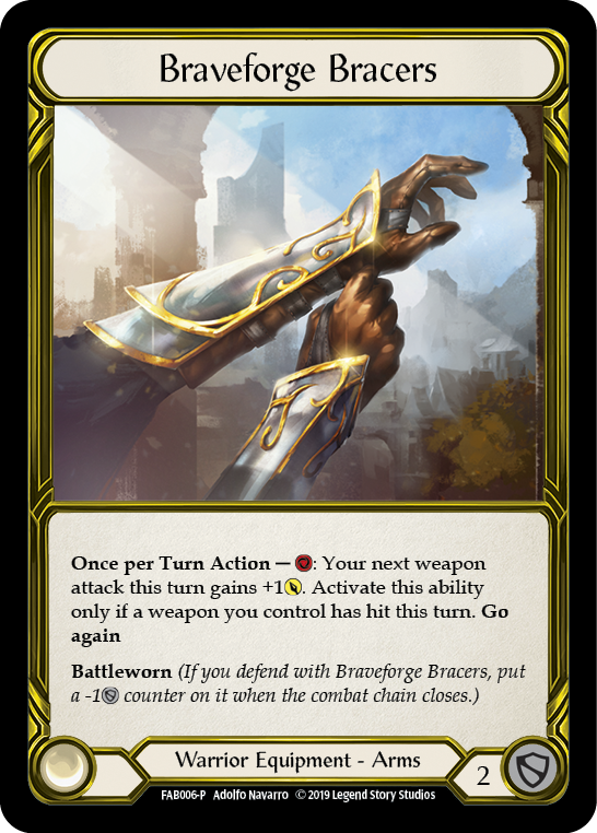 Braveforge Bracers [FAB006-P] (Promo)  1st Edition Cold Foil - Golden | Silver Goblin