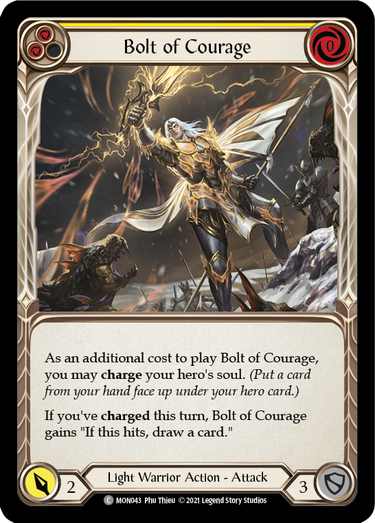 Bolt of Courage (Yellow) [MON043-RF] (Monarch)  1st Edition Rainbow Foil | Silver Goblin