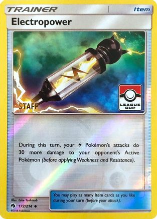 Electropower (League Cup) [Staff] (172) Reverse Holofoil - Lost Thunder