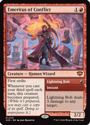 Emeritus of Conflict // Lightning Bolt (113) Foil - Secrets of Strixhaven