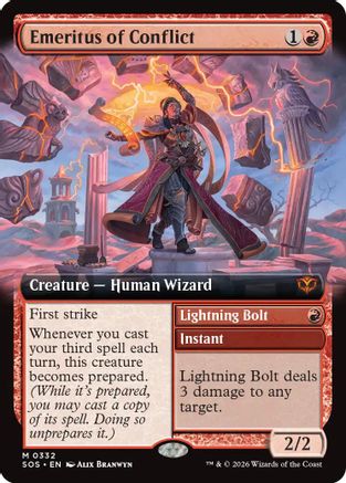 Emeritus of Conflict // Lightning Bolt (Extended Art) (332) - Secrets of Strixhaven
