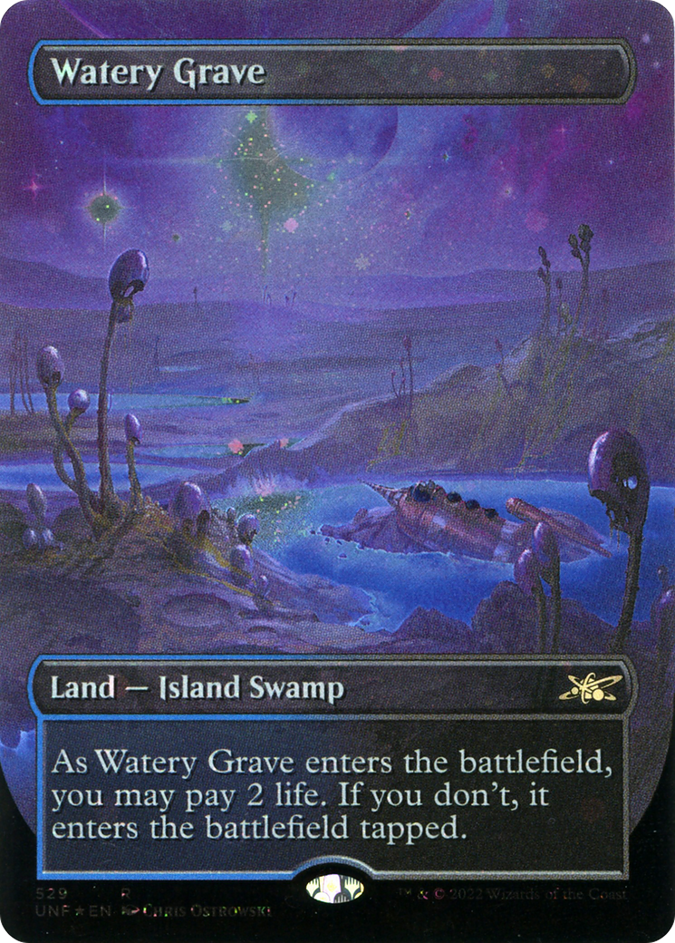 Watery Grave (Borderless) (Galaxy Foil) [Unfinity] | Silver Goblin