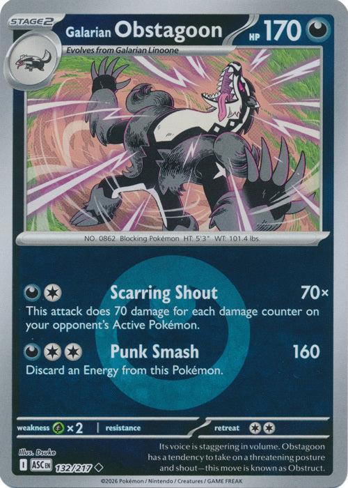 Galarian Obstagoon (Energy Symbol Pattern) (132) Reverse Holofoil - Ascended Heroes
